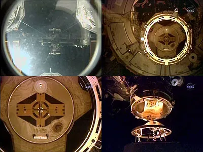 Camera views of docking targets and berthing-port markers used for automated rendezvous and docking